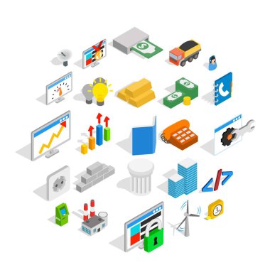 Büyük ticaret Icons set. İzometrik beyaz arka plan üzerinde izole web için 25 büyük ticaret vektör simge kümesi