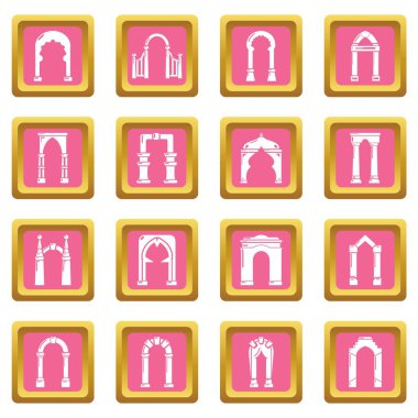 Kemer türleri Icons set pembe kare vektör