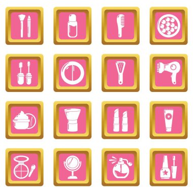 Pembe kare vektör kozmetik Icons set