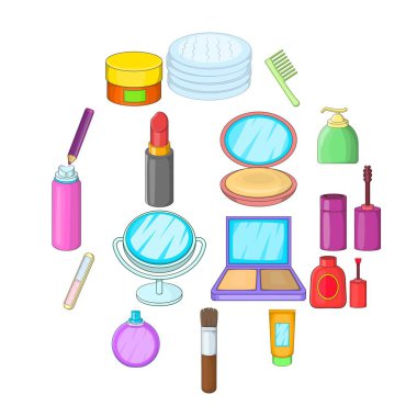 Kozmetik maddeleri Icons set, karikatür tarzı