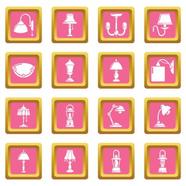 Pembe kare vektör lamba Icons set