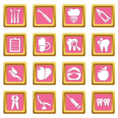 Pembe kare vektör stomatology diş Icons set