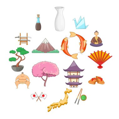 Japonya Icons set, karikatür tarzı