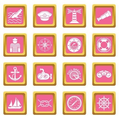Pembe kare vektör deniz Icons set