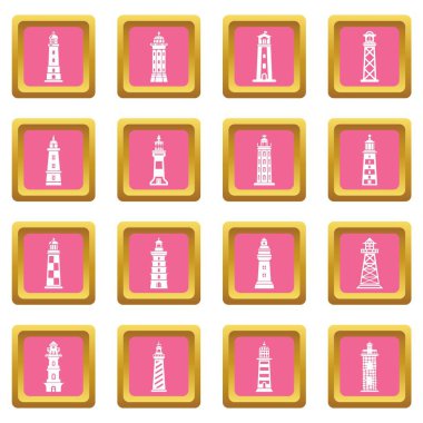 Pembe kare vektör deniz feneri Icons set