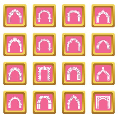 Kemer türleri Icons set pembe kare vektör