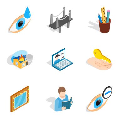 Endüstriyel ticari Icons set, izometrik stili