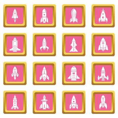 Pembe kare vektör roket Icons set