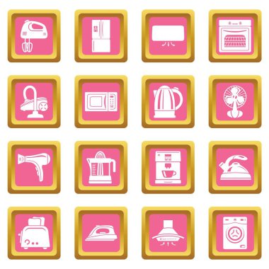 Pembe kare vektör evi cihaz Icons set