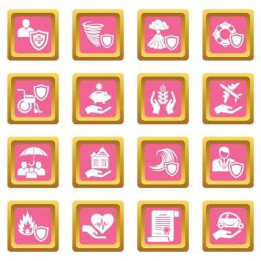 Pembe kare vektör sigorta Icons set