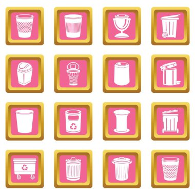 Pembe kare vektör çöp can Icons set