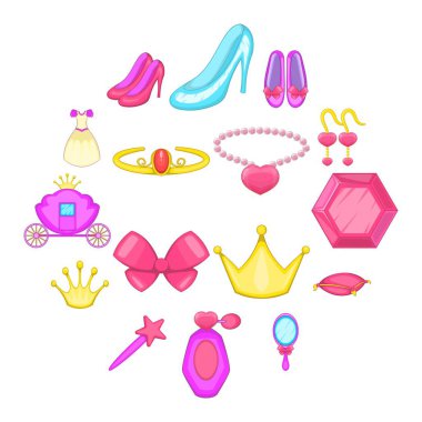 Prenses bebek Icons set, karikatür tarzı