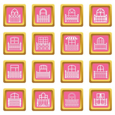 Pembe kare vektör balkon pencere Icons set