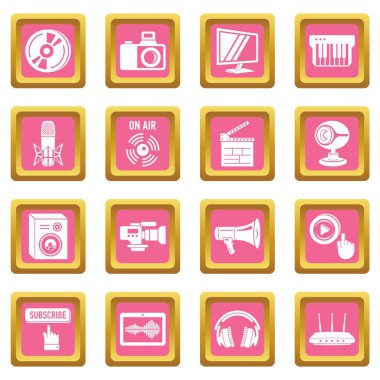 Pembe kare vektör multimedya internet Icons set