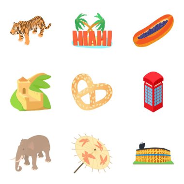 Ülke Dünya Icons set, karikatür tarzı üzerinde