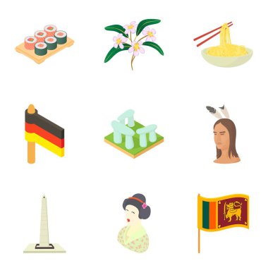 Çok uluslu Icons set, karikatür tarzı