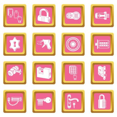Kilit kapı türleri Icons set pembe kare vektör