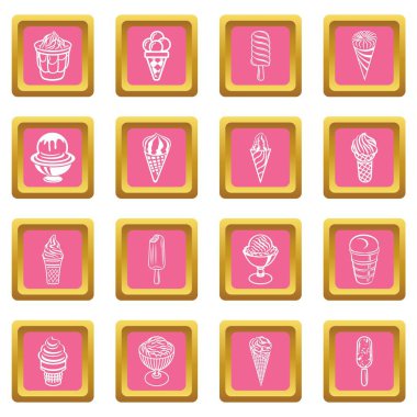 Pembe kare vektör dondurma Icons set