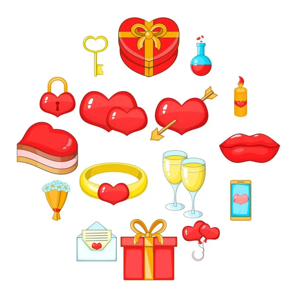 Saint Valentine dag iconen set, cartoon stijl — Stockvector