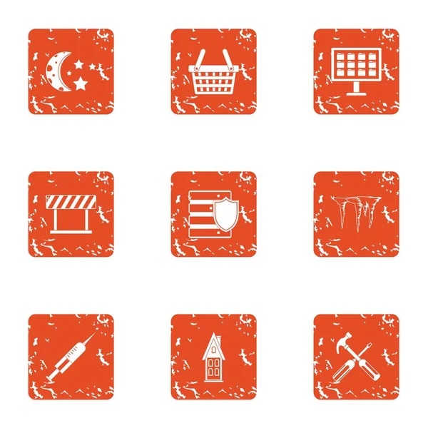 Township icons set, grunge style — Stock Vector