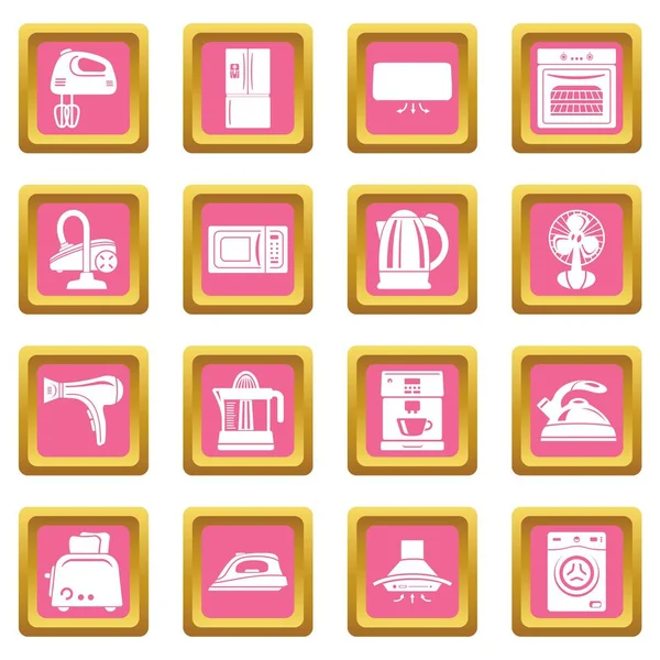 House appliance icons set pink square vector — Stock Vector