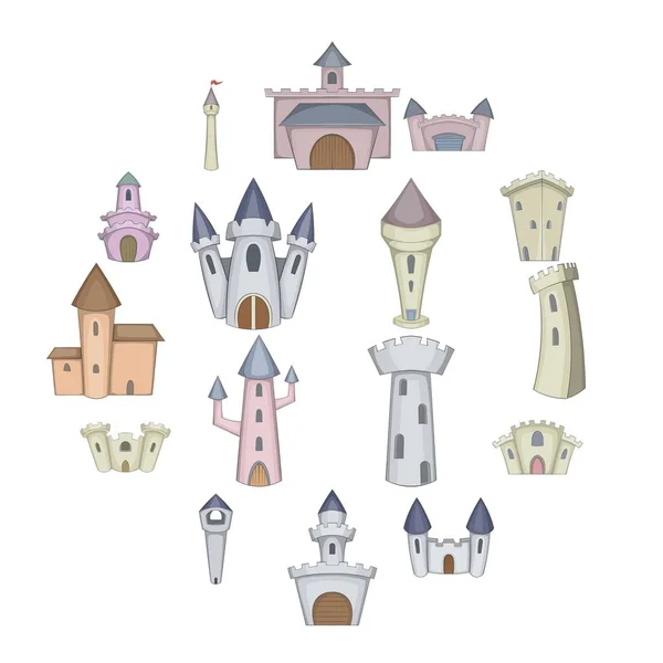 Kasteel toren iconen set, cartoon stijl — Stockvector