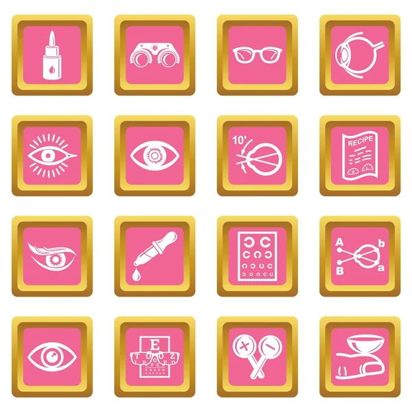 Oftalmólogo iconos conjunto rosa cuadrado vector — Vector de stock