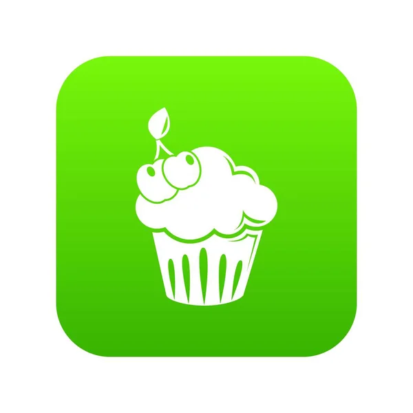 Cereza cupcake icono verde vector — Vector de stock