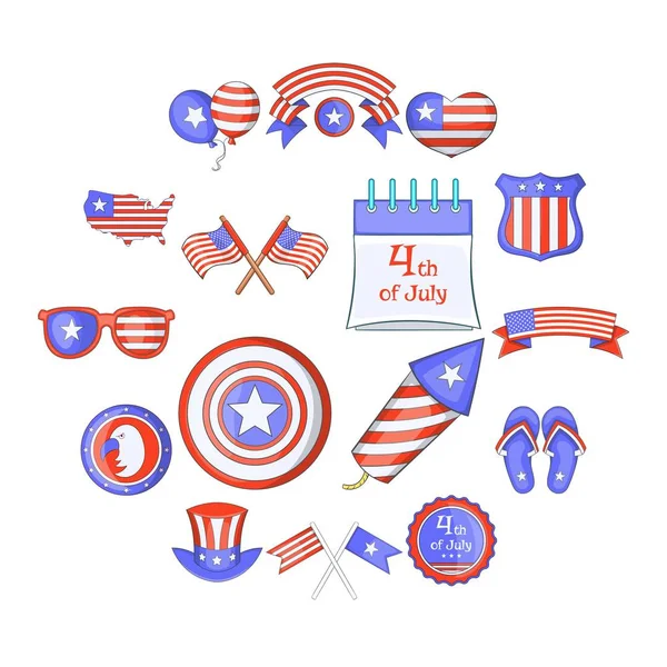 Självständighetsdagen ikoner anger, tecknad stil — Stock vektor