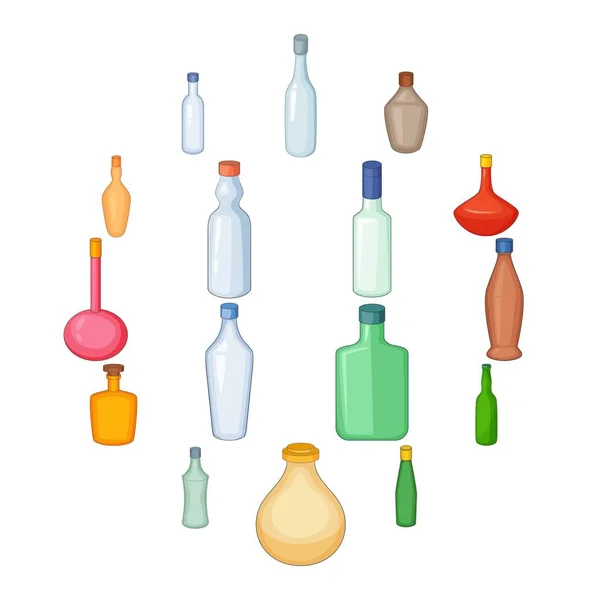 Ensemble d'icônes différentes bouteilles, style dessin animé — Image vectorielle