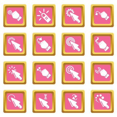 Pembe kare vektör el tıklayın Icons set