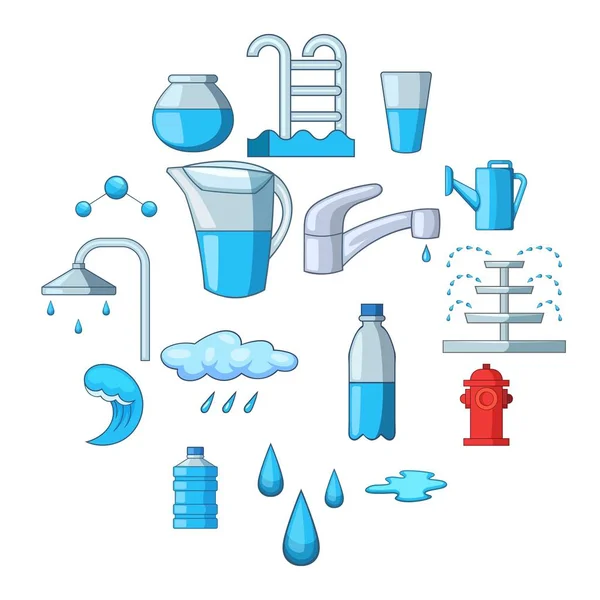 Zestaw ikon wody, stylu cartoon — Wektor stockowy