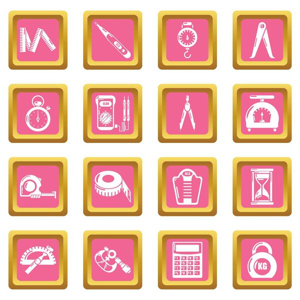 Измерение точность значки установить розовый квадратный вектор
