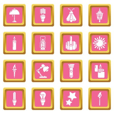 Pembe kare vektör ışık kaynağı Icons set