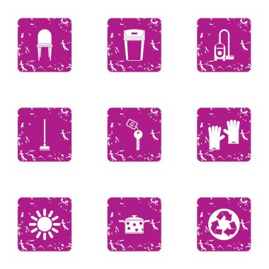 Temiz ev Icons set, grunge tarzı