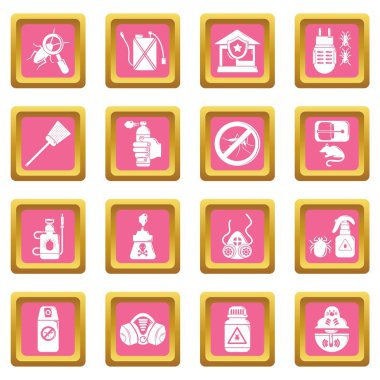 Pembe kare vektör Pest kontrol araçları Icons set
