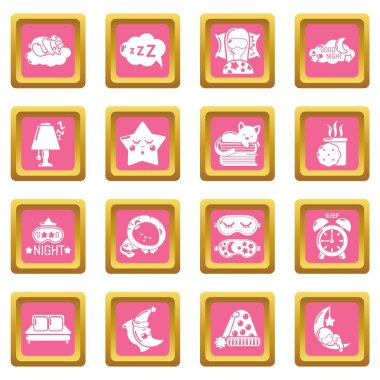 Simgeler uyku pembe kare vektör ayarla