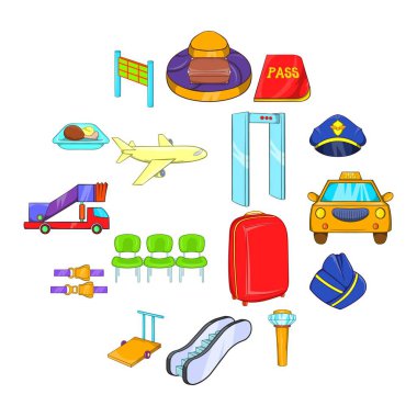Havaalanı Icons set, karikatür tarzı