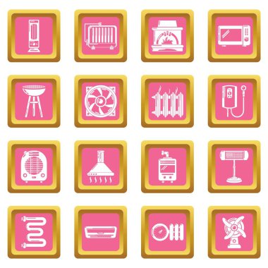 Isı soğuk hava akışı araçları Icons set pembe kare vektör