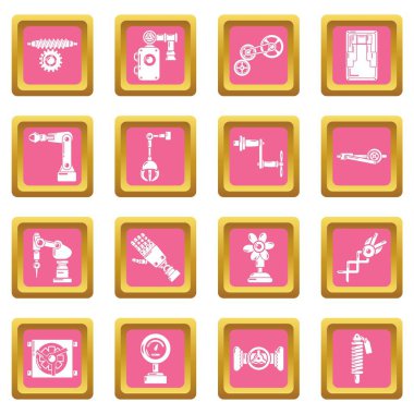 Pembe kare vektör teknik mekanizmaları Icons set