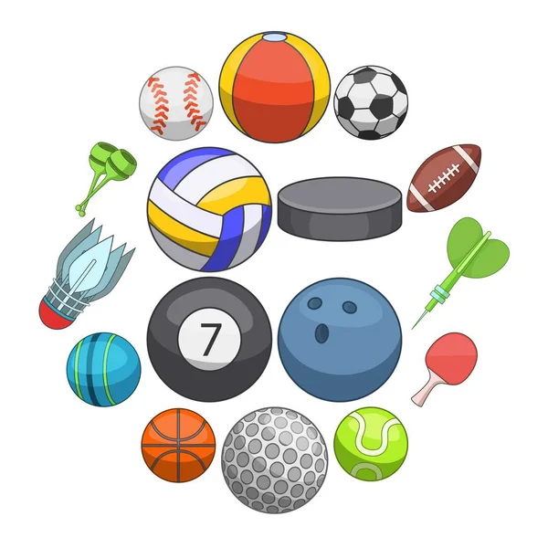 Bolas de deporte iconos conjunto, estilo de dibujos animados — Vector de stock