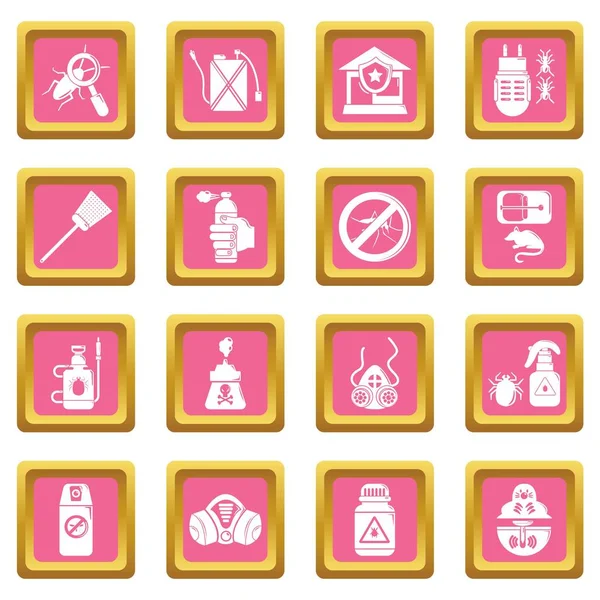 Juego de iconos de herramientas de control de plagas vector cuadrado rosa — Vector de stock