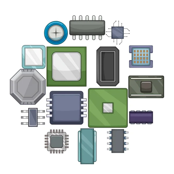 Computerchips Icons Set, Cartoon-Stil — Stockvektor