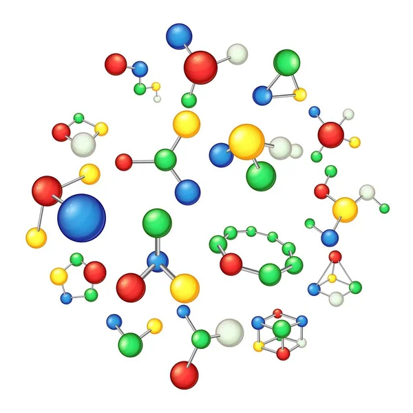 Molecule icons set, cartoon style — Stock Vector