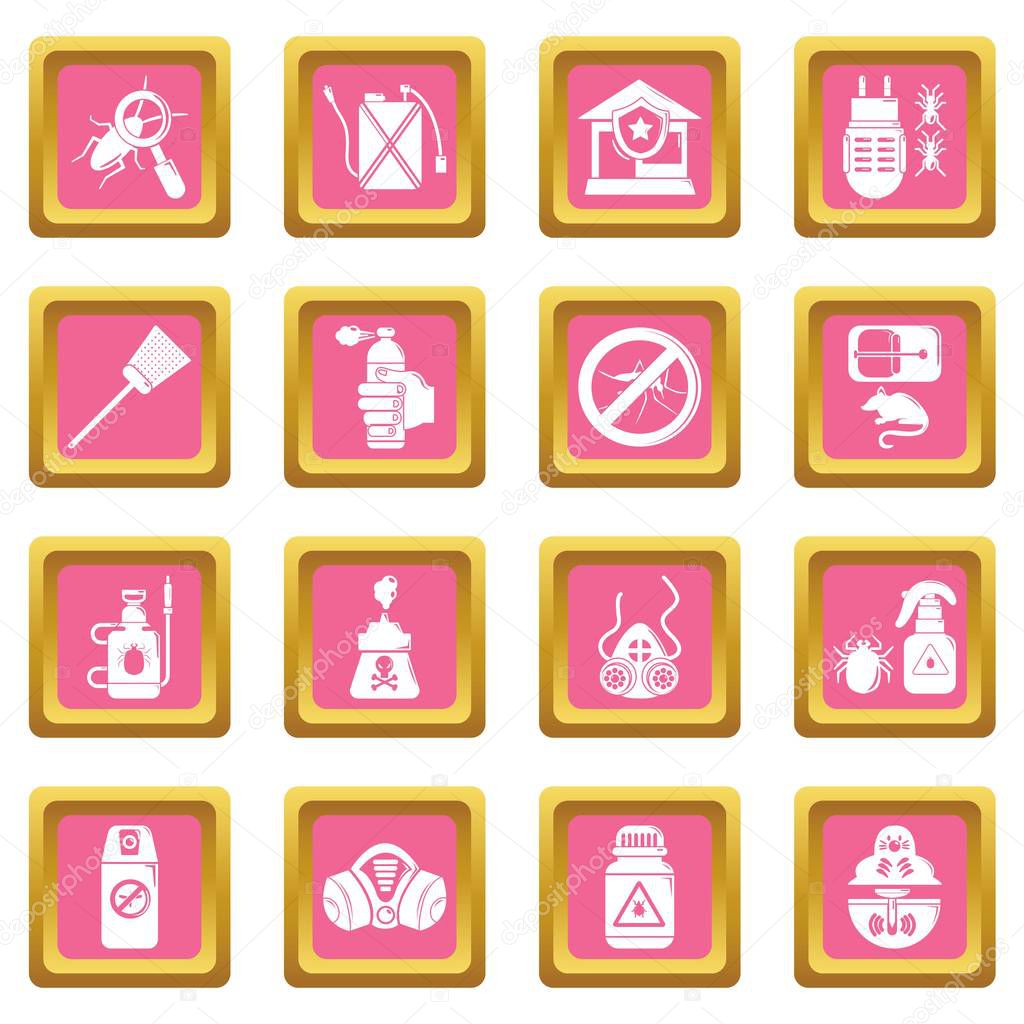 Pest control tools icons set pink square vector