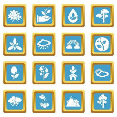 Sapphirine kare vektör doğa Icons set