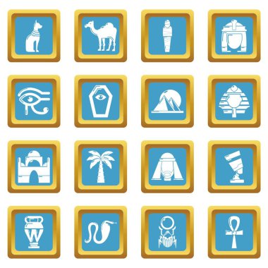 Sapphirine kare vektör Mısır seyahat Icons set