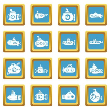 Sapphirine kare vektör denizaltı Icons set