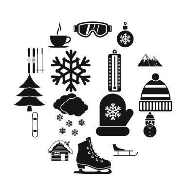 Kış Icons set, basit tarzı