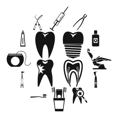 Diş Bakımı Icons set, basit tarzı